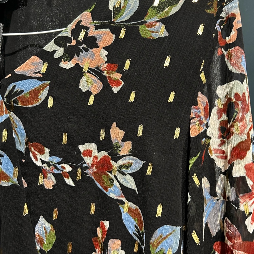 Halogen Black Blouse with Floral Design